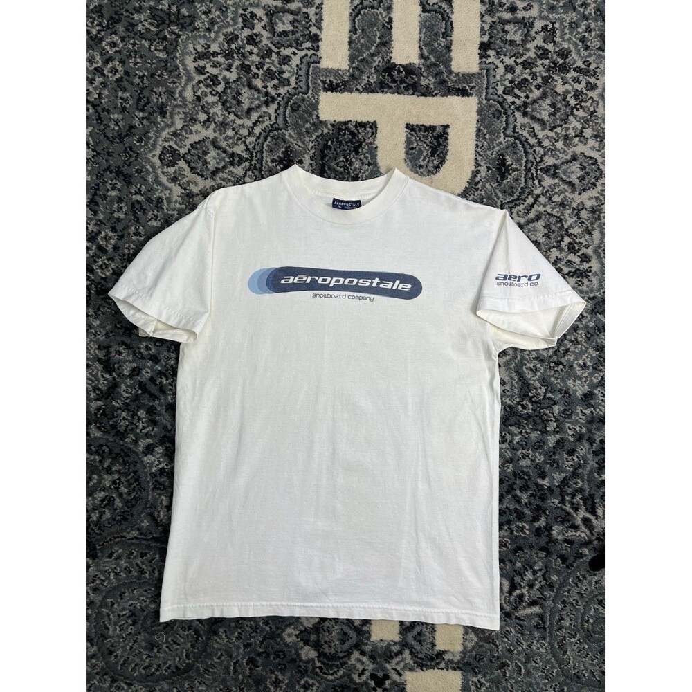 VTG 90s Aeropostale Snow Board Company Graphic Tshirt Size Large White Faded